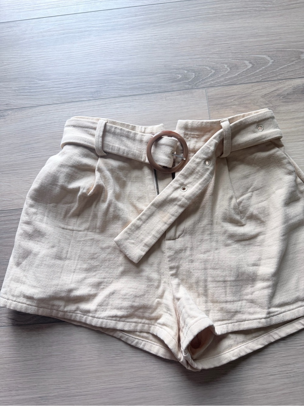 Lovers + Friends High-Waist Cream Belted Shorts